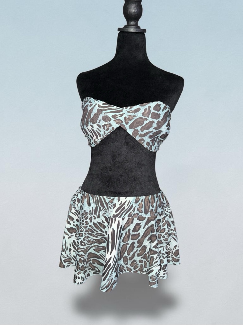 Animal Print Two-Piece Bikini Set - Aqua & Brown